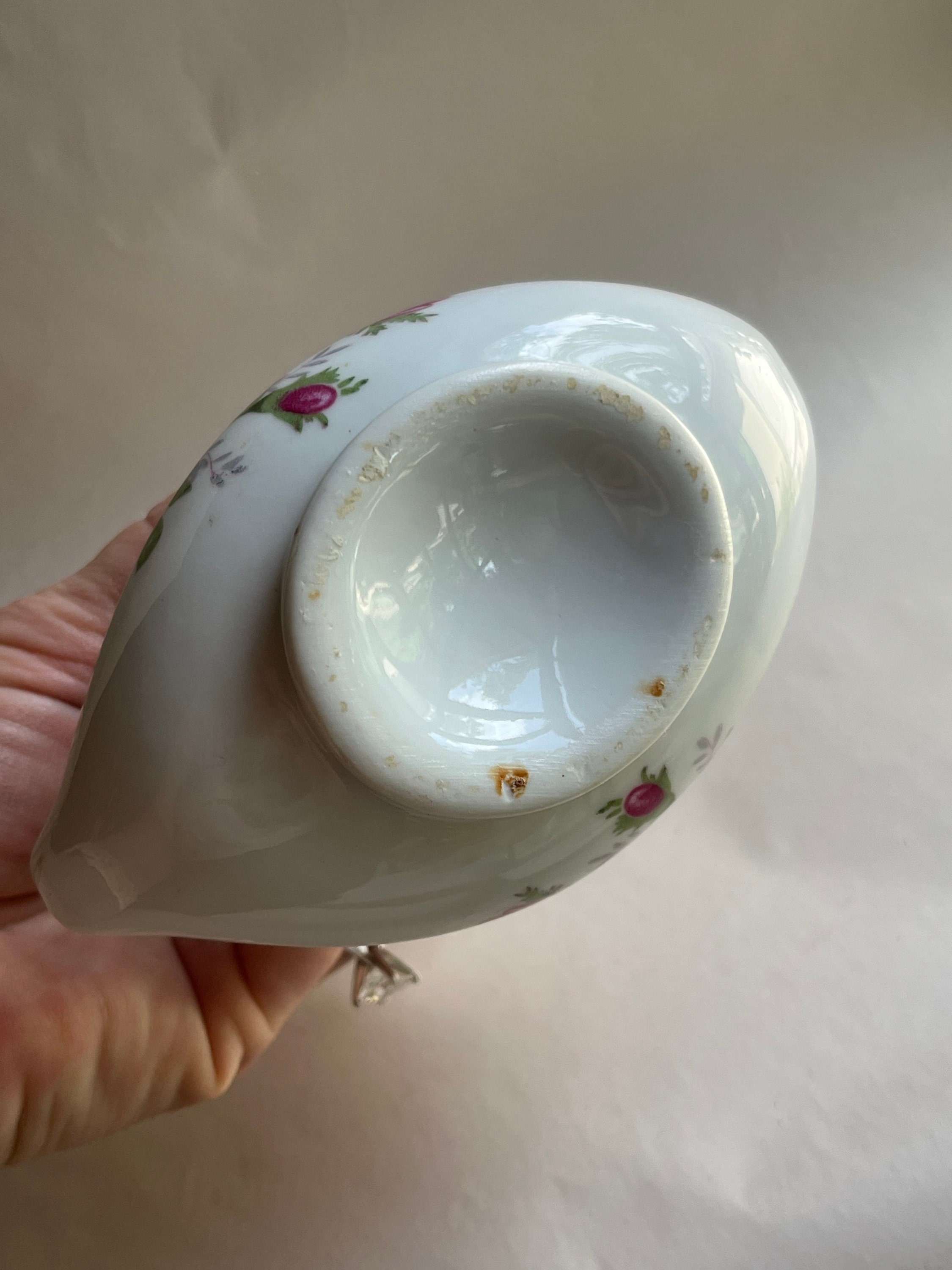 Vintage Rose Motif Porcelain Aladdin Style Miniature Kerosene Oil