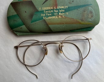 Vintage 1930s American Optical 12K Gold Filled Round Eyeglasses Frame with Case | AO 1/10 12K GF Cable Temple Spectacles