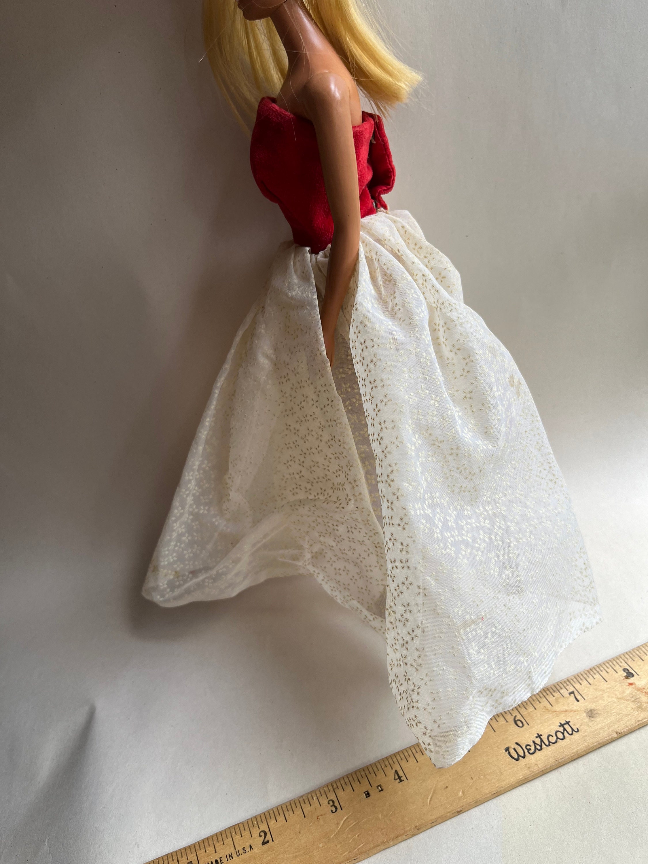 vintage barbie red and white dress Vintage Barbie Doll Red Velvet and Lace Formal Dress, Hand Made Clothing