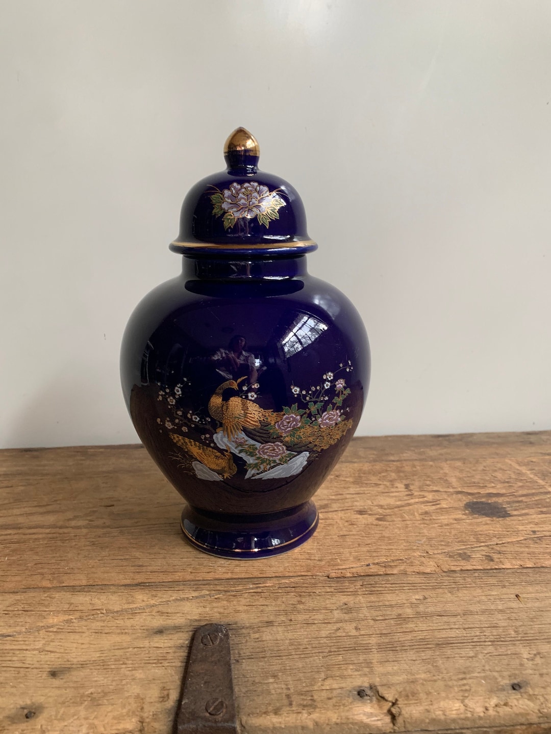 七宝花瓶　MA352 Vintage Cobalt Blue Peacock and Chrysanthemum Japanese Porcelain