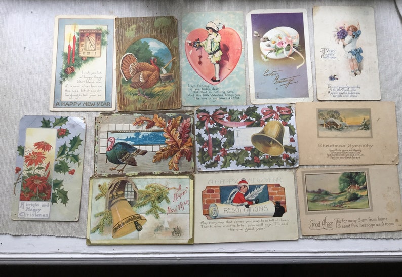 Antique Postcard Stack 12 Card Mix Lot Thanksgiving Valentines - Etsy