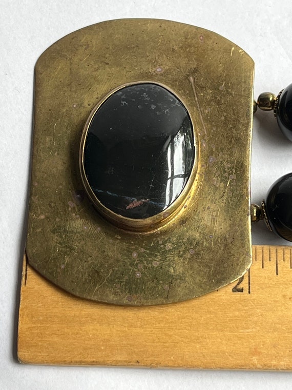 Vintage Modern Brutalist Black Onyx and Brass Nec… - image 9