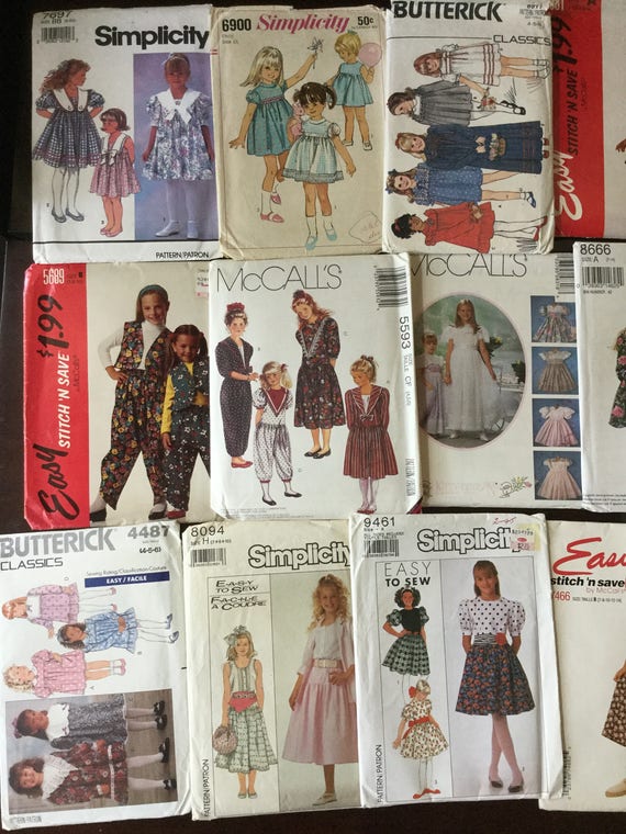 Mix Lot Vintage Girls Dress Pattens Clothing Variety of Sizes and Styles 