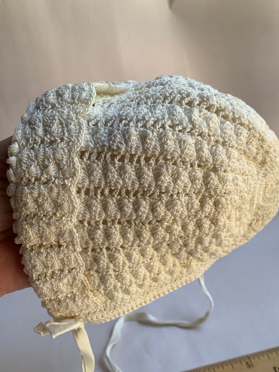 Vintage Off White Corded Crochet Baby Bonnet Hand… - image 10
