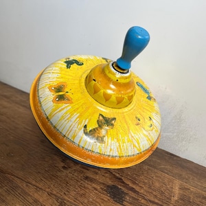 Vintage Ohio Art Tin Litho Spin Top: Whimsical Animal Theme