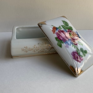Vintage Book Shaped Trinket Box Antique Floral Rose Motif Japan