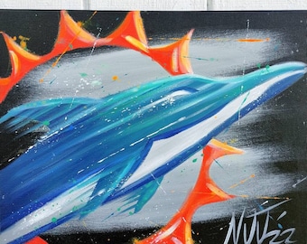 GLOWING Miami Dolphins NFL abstract Painting - Miami Beach Pop Art