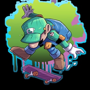 Wasserdichte Die Cut Aufkleber -Skater Luigi