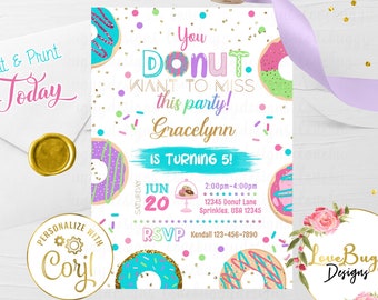 Donut Birthday Invitation, Donut Invite, Donut Invitation Printable Download - Style 4- Instant download