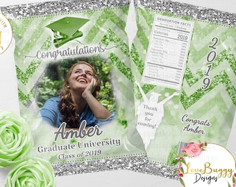 Graduation Chip Bag, Grad Favor Bag, Graduation Favor Template, Girl Chip Bag, Editable Chip Bag, Printable Chip Bag -Style 13- ONE TIME USE