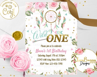 Wild One Birthday Invitation Girl, Wild One Invitation, Wild One Printable Invitation, Boho Birthday Invitation, Style 5- Instant Download