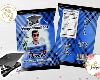 Graduation Chip Bag, Grad Favor Bag, Graduation Favor Template, Guy Chip Bag, Editable Chip Bag, Printable Chip Bag Style 2-3 - ONE TIME USE