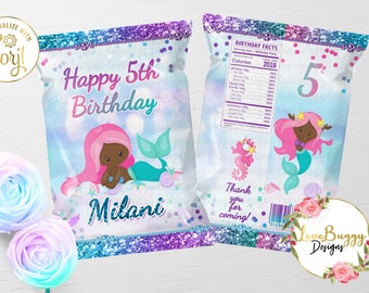 Mermaid Birthday Chip Bag, Mermaid Favor Bag, Mermaid Chip Bag Template, Mermaid Party Bag Editable Bag - Style 1 - Instant Download