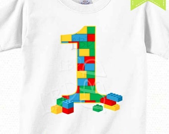 Building Blocks Birthday Shirt Image Printable, Age 1 Only -You Print - INSTANT DOWNLOAD