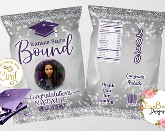 Graduation Chip Bag, Grad Favor Bag, Graduation Favor Printable, Editable Chip Bag, Printable Chip Bag - Style 34 - Instant download