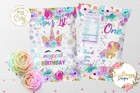 Unicorn Chip Bag Printable, Birthday Chip Bag, Unicorn Favor Template