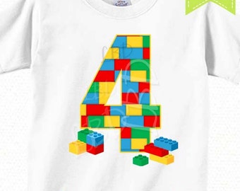 Building Blocks Birthday Shirt Image Printable, Age 4 Only -You Print - INSTANT DOWNLOAD