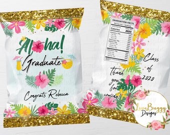 Hawaiian Graduation Chip Bag Printable | Luau Graduation Favor Bag Printable | Self Edit