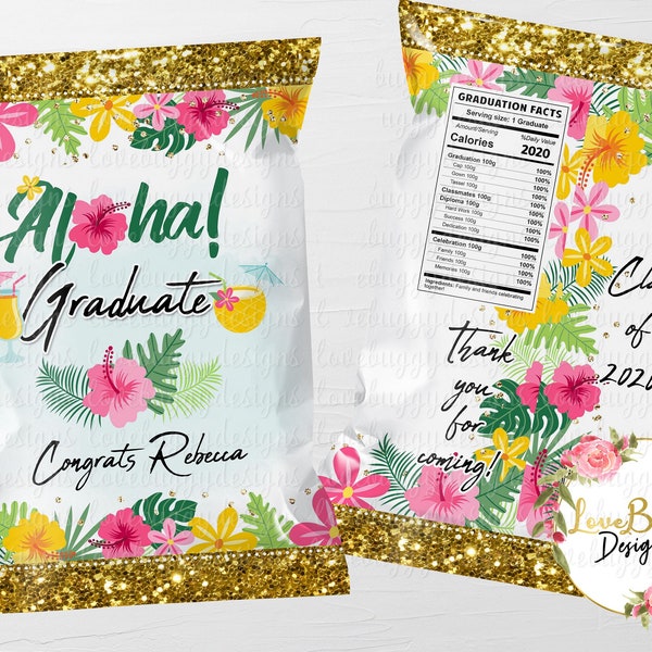 Hawaiian Graduation Chip Bag Printable | Luau Graduation Favor Bag Printable | Self Edit