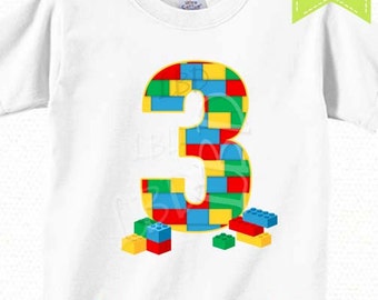 Building Blocks Birthday Shirt Image Printable, Age 3 Only -You Print - INSTANT DOWNLOAD