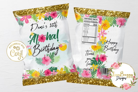 Hawaiian Birthday Chip Bag, Luau Birthday Chip Bag, Floral Chip Bag - Instant Download Il_570xn