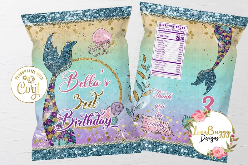 Mermaid Birthday Chip Bag Mermaid Favor Bag Mermaid Chip Bag Etsy