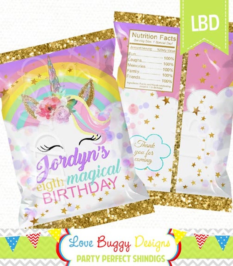unicorn chip bag printable candy bag chip bag party bags