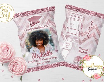 Graduation Chip Bag, Grad Favor Bag, Graduation Favor Template, Girl Chip Bag, Editable Chip Bag, Printable Chip Bag -Style 1 - ONE TIME USE