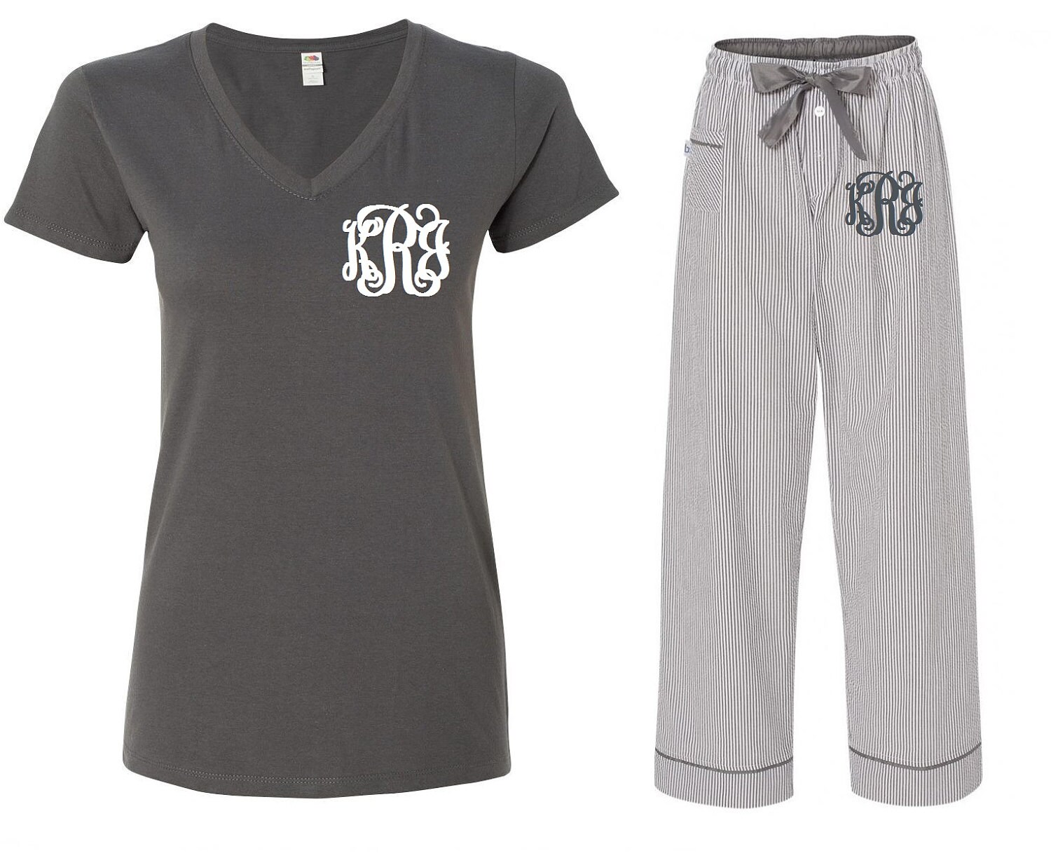 Monogrammed Pajama Set/Charcoal Pajama Set/Monogrammed Etsy