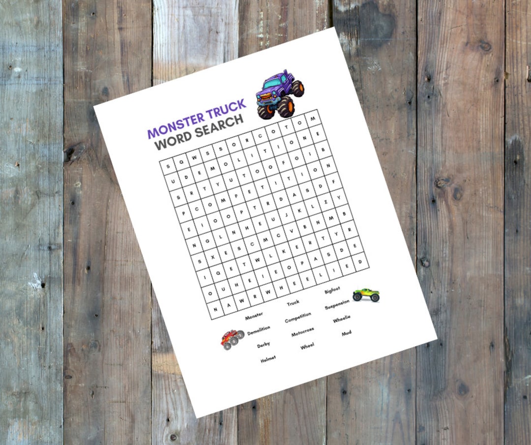 Printable Monster Truck Word Search With Answer Key/monster Truck ...