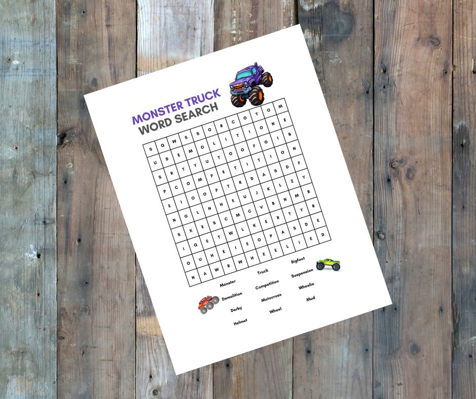 Printable Monster Truck Word Search With Answer Key/monster Truck ...
