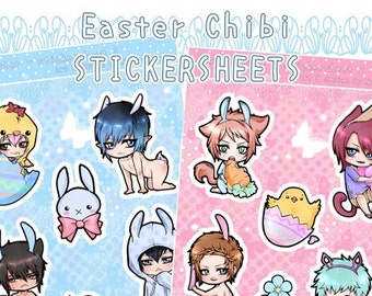 Easter STICKERS Adorable Manga Chibi Easter Bunny Boys Original Anime Bishounen Kawaii Stickersheet Ikemen Sticker