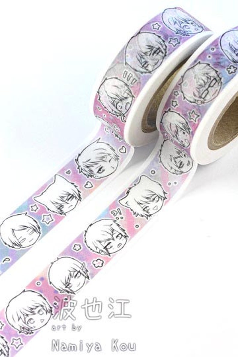 Kawaii WASHI TAPE, Original Manga Characters, Pastel Colored Paper Tape, Adorable Anime Chibis, Unique Japanese School Craft Supplies image 2