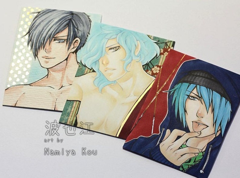 Original Aceos Super Cute Anime Guys Atc Originals Tattooed Bad Boys Dreamy Copic Art Handsome Ikemen Drawings Manga Boy Portraits Artist Trading Cards Art Collectibles