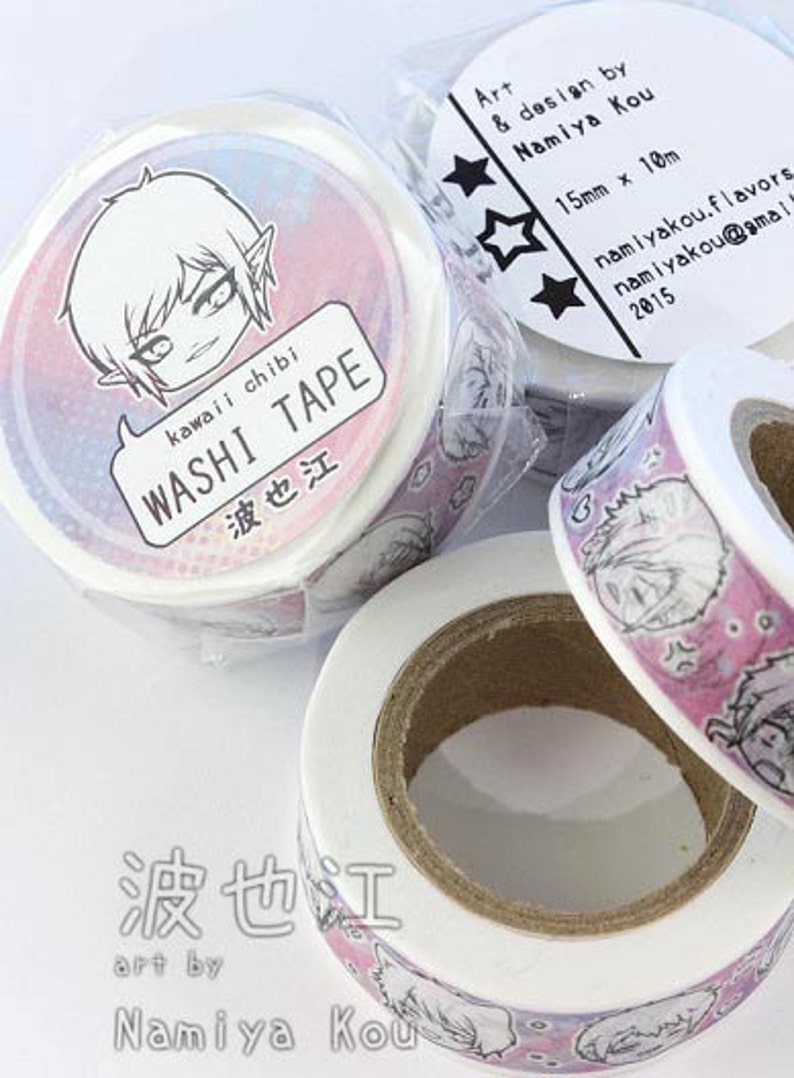 Kawaii WASHI TAPE, Original Manga Characters, Pastel Colored Paper Tape, Adorable Anime Chibis, Unique Japanese School Craft Supplies image 5