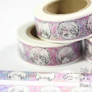 Kawaii WASHI TAPE, Original Manga Characters, Pastel Colored Paper Tape, Adorable Anime Chibis, Unique Japanese School Craft Supplies image 4