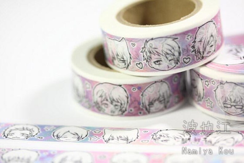 Kawaii WASHI TAPE, Original Manga Characters, Pastel Colored Paper Tape, Adorable Anime Chibis, Unique Japanese School Craft Supplies image 4