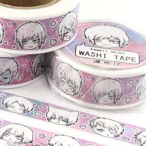 Kawaii WASHI TAPE, Original Manga Characters, Pastel Colored Paper Tape, Adorable Anime Chibis, Unique Japanese School Craft Supplies image 3