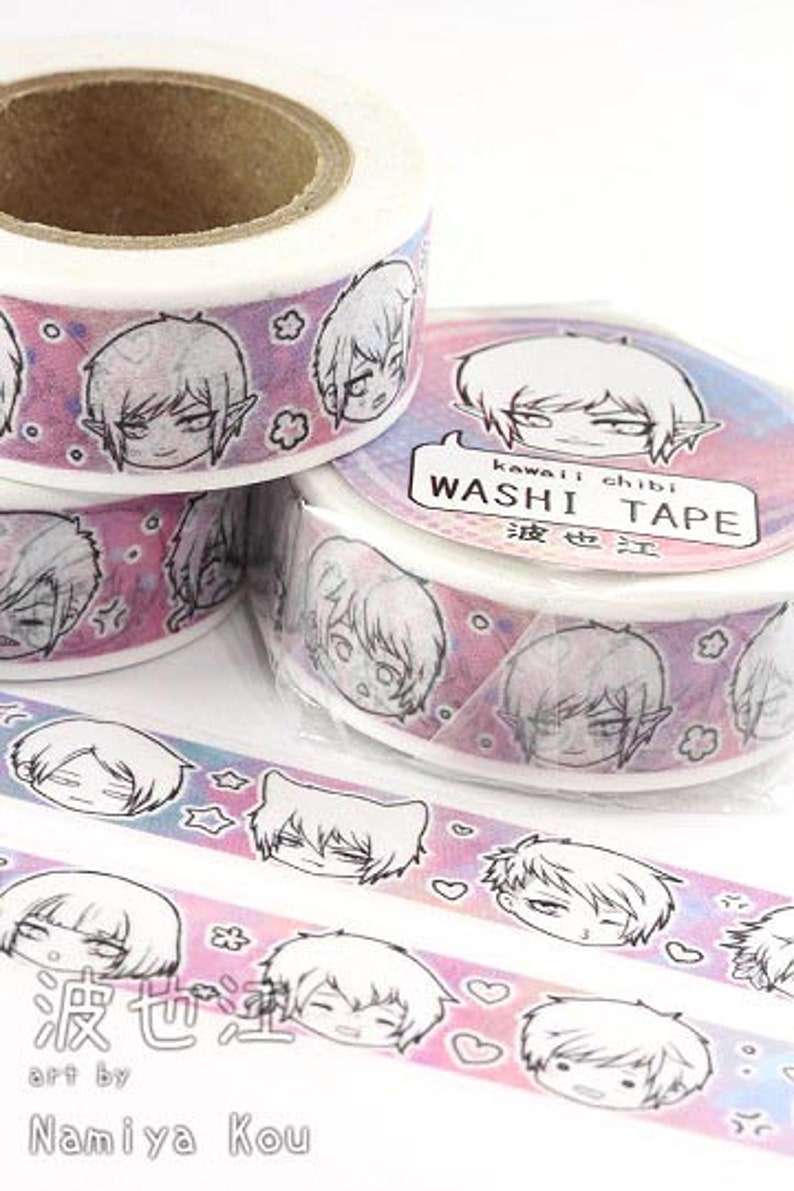 Kawaii WASHI TAPE, Original Manga Characters, Pastel Colored Paper Tape, Adorable Anime Chibis, Unique Japanese School Craft Supplies image 3