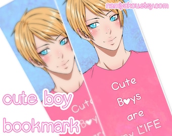 Cute Manga Boy BOOKMARK, Adorable Anime Bishie Boy, Kawaii Otaku Stationery, Cute Boys Bishounen, Geeky Anime Lesezeichen