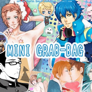 MINI SAC MYSTÈRE, impressions d'art manga Yaoi, petit sac porte-bonheur anime, sac à main cadeau surprise, cartes postales Aceo signets breloques autocollant