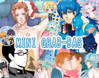 MINI MYSTERY BAG, Manga Yaoi Art Prints, Small Anime Lucky Bag, Surprise Gift Grab Bag, Aceo Postcards Bookmarks Charms Sticker Grabbag