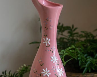 Vintage Hand Painted Pink Daisy Vase
