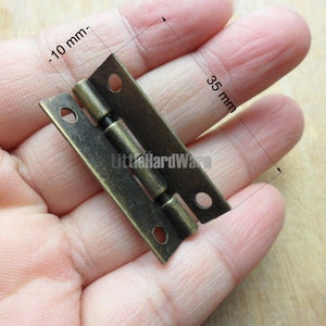 10 Pcs rectangle 90 degree stop hinges/metal hinges/parliament hinges/ jewelry box hinges antique brass color-35mmX10mmhalf widthVH0125 image 1