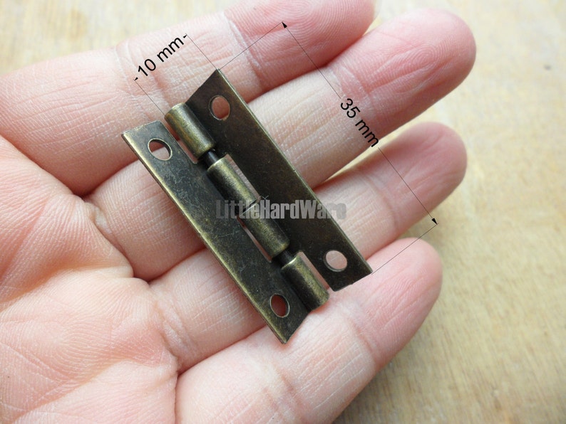 10 Pcs rectangle 90 degree stop hinges/metal hinges/parliament hinges/ jewelry box hinges antique brass color-35mmX10mmhalf widthVH0125 image 1