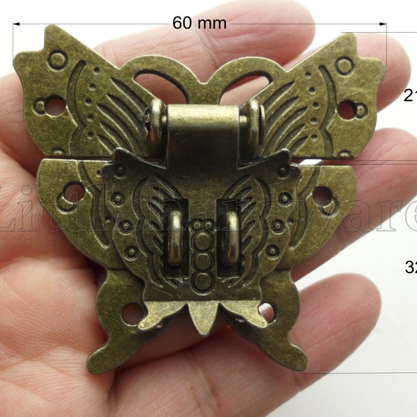 Vintage "Butterfly" rustic box hasp/box latch - 60 mm X 53 mm - jewelry box latches/box catch/decorative latch/catches and latches - LC0156