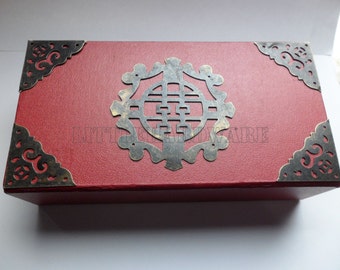 Old style Chinese character "Double Love" box  Decorative accessories with 4PCS 38mm  iron Decorative Corner Bracket for Box #CB0022