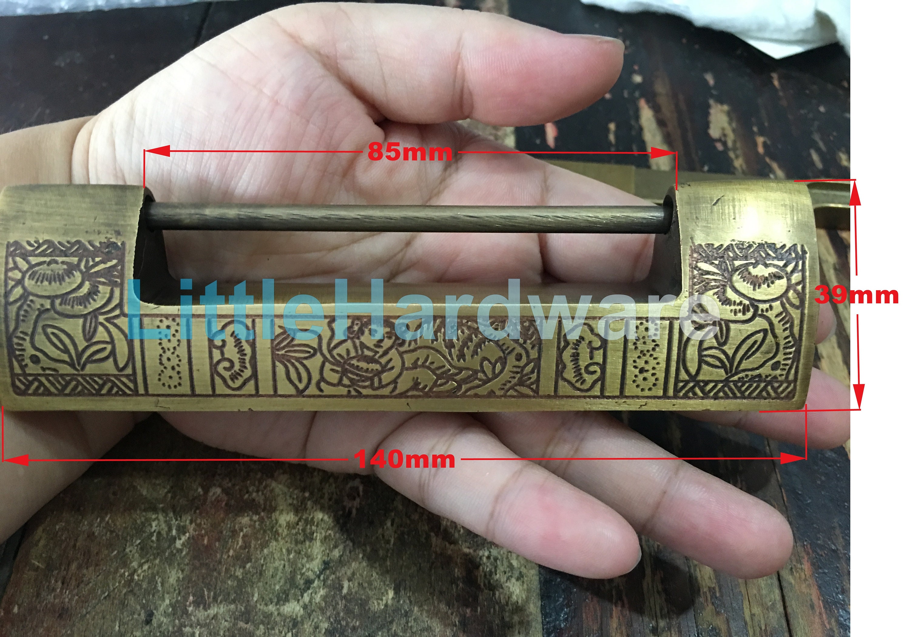 Solid Brass Made bronze Color copper box lock with Key / Useful padlock lock/key for jewelry box collocation - 140mm X 39mm