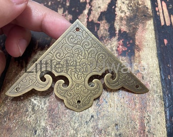 2 pcs solid brass corner/ornate brass corners/brass corner bracket/decorative corners/brass hardware - 65 mm length