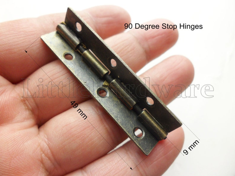 10 pcs antique Brass Color 90 Degree stop hinges/parliament hinges/jewelry box hinges/decorative hinges 49mmX9mmHalf Side VH0115 image 1